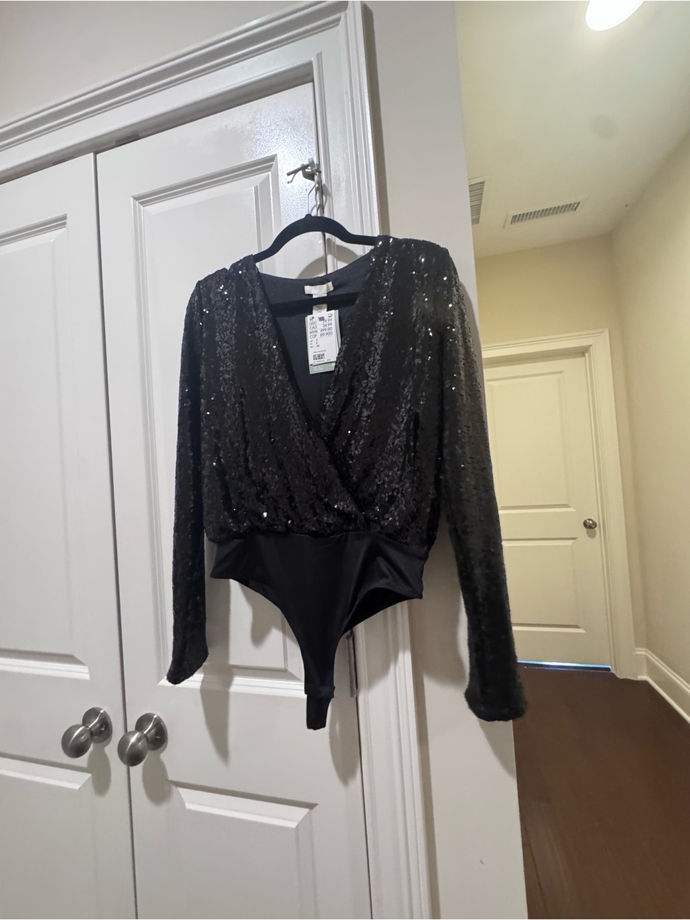 H&M Black Sequin Wrap-Front Bandeau Bodysuit